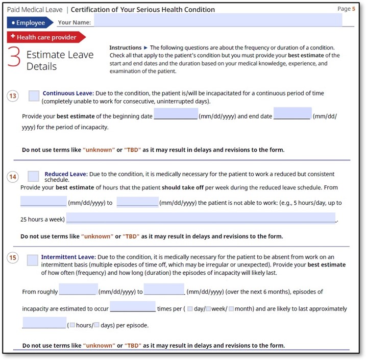 Filling out the Certification of Your Serious Health Condition form